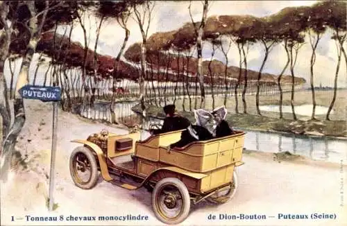 Künstler Ak Puteaux Hauts de Seine, Tonneau 8 chevaux monocylindre de Dion Bouton, Auto