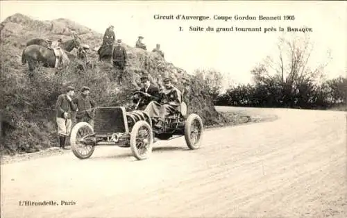 Ak Circuit d'Auvergne, Coupe Gordon Bennett 1905, in der Nähe des Baraque