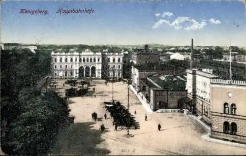 Ak Kaliningrad Königsberg Ostpreußen, Hauptbahnhöfe, Vogelschau