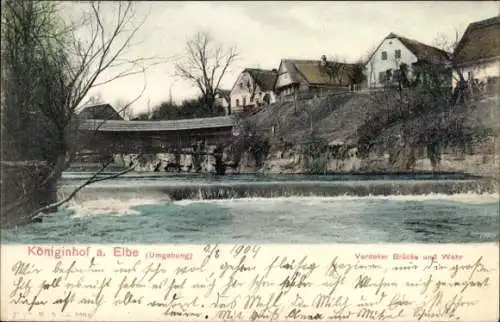 Ak Dvůr Králové nad Labem Königinhof an der Elbe Region Königgrätz, Verdeker Brücke, Wehr