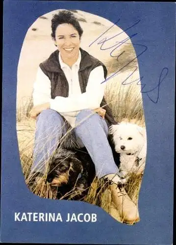 Ak Schauspielerin Katerina Jacob, Portrait mit Hund, Autogramm