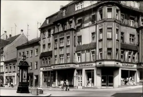 Ak Werdau in Sachsen, August Bebel Straße, Geschäfte, VEB Textilreinigung Werdau, Uhr