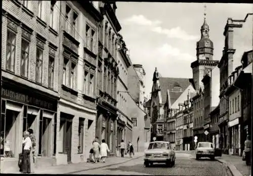 Ak Werdau in Sachsen, August-Bebel-Straße, Passanten, Geschäft Lederwaren