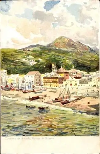 Künstler Litho Ricciardi, Minori Campania Italien, Amalfi-Küste, Hafen