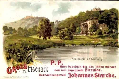 Litho Lutherstadt Eisenach in Thüringen, Villa Reuter mit Wartburg