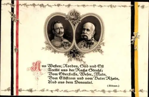 Ak Körner, Kaiser Wilhelm II., Kaiser Franz Joseph I., Aus Westen, Norden, Süd und Osten