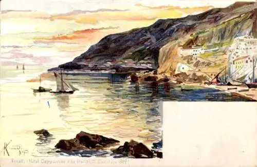 Künstler Litho Ricciardi, Oscar, Amalfi Campania, Hotel Cappucino e la Frana, 22 Dicembre 1899