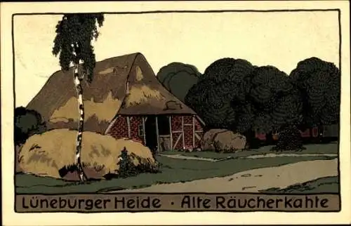Steindruck Ak Lüneburger Heide, Alte Räucherkate