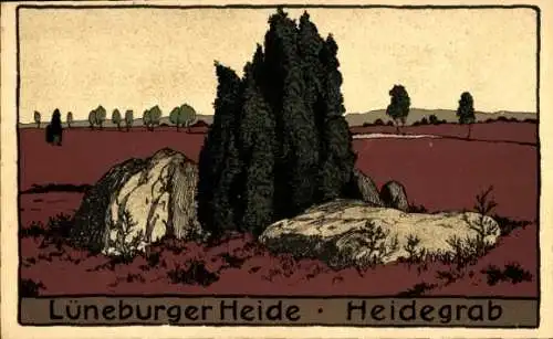 Steindruck Ak Lüneburger Heide, Heidegrab