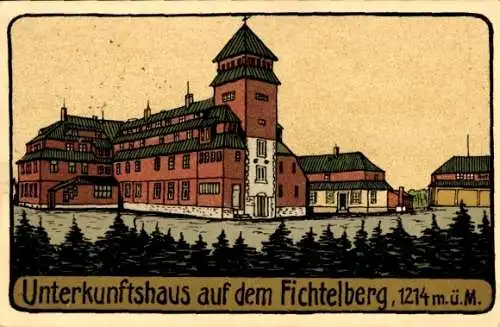 Steindruck Ak Oberwiesenthal im Erzgebirge Sachsen, Fichtelberg Unterkunftshaus, Inh. W. Hieke