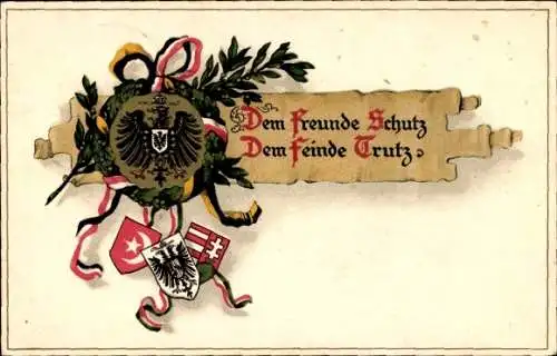 Wappen Litho Dem Freunde Schutz dem Feine Trutz, Türkei, Österreich, Patriotik Kaiserreich