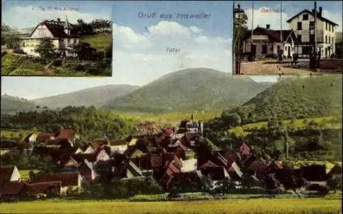 Ak Imsweiler in der Pfalz, Gesamtansicht, Villa Schweitzer, Bahnhof