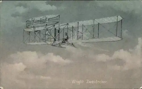 Ak Wright-Zweidecker, Flugpionier, Flugzeug