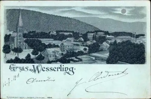 Mondschein Litho Urbes Wesserling Elsass Haut Rhin, Gesamtansicht