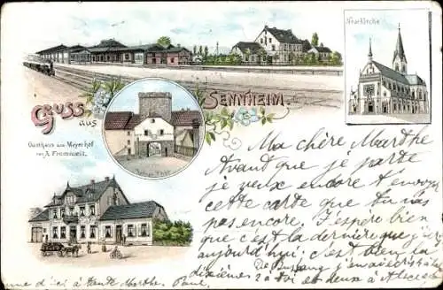 Litho Cernay Sennheim Elsass Haut Rhin, Neukirche, Gasthaus zum Meyerhof