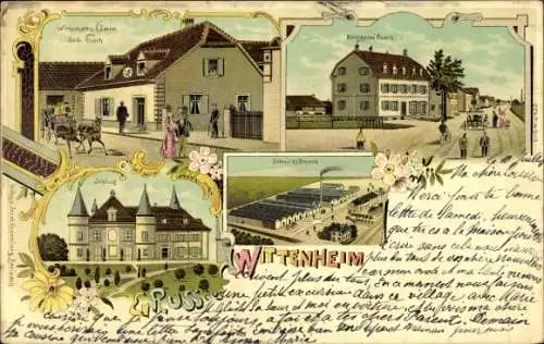 Litho Wittenheim Elsass Haut Rhin, Schloss, Fabrik, Wirtschaft