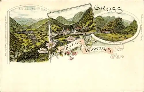 Litho Wildenstein Elsass Haut Rhin, Gesamtansicht, Schloss