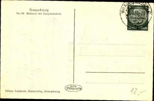 Ak Braunschweig in Niedersachsen, Hauptbahnhof, Rückseite