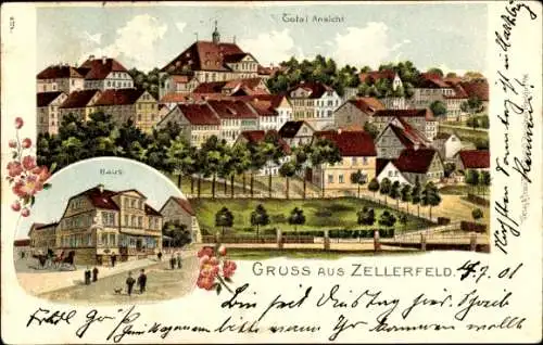 Litho Clausthal Zellerfeld im Oberharz, Totalansicht, Gasthof Deutsches Haus