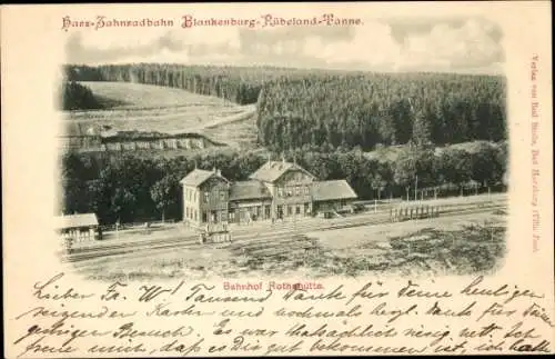 Ak Rothehütte Königshof Königshütte Elbingerode Oberharz am Brocken, Harz-Zahnradbahn, Bahnhof