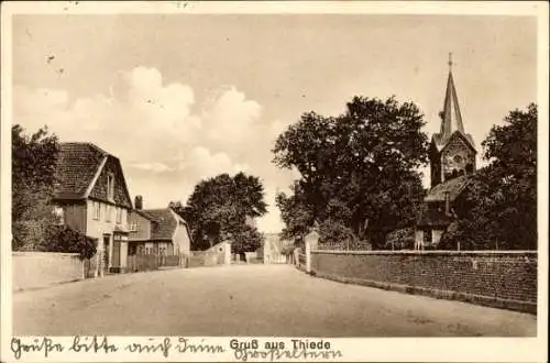 Ak Thiede Salzgitter in Niedersachsen, Straßenpartie, Kirche