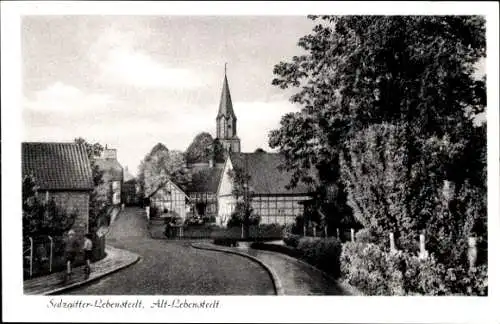 Ak Alt Lebenstedt Salzgitter in Niedersachsen, Straßenpartie, Kirche, Fachwerkhäuser