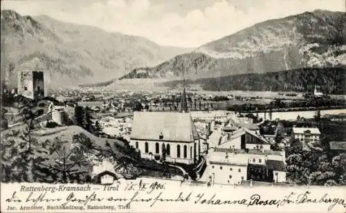 Ak Rattenberg Kramsach in Tirol, Blick auf Stadt und Kirche, Landschaftsblick