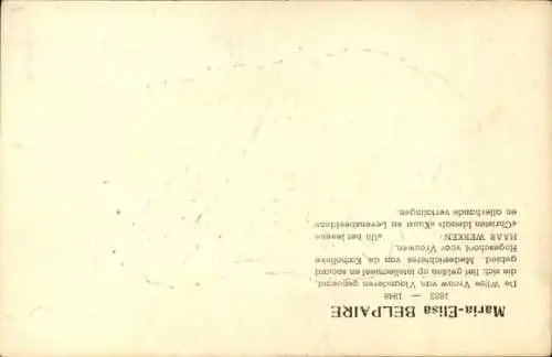 Scherenschnitt Ak Maria Elisa Beplaire, Belgische Schriftstellerin