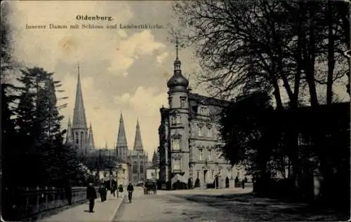 Ak Oldenburg in Oldenburg, Innerer Damm mit Schloss und Lambertikirche