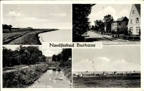 Ak Burhave Butjadingen Wesermarsch, Strandstraße, Strand, Am grünen Weg