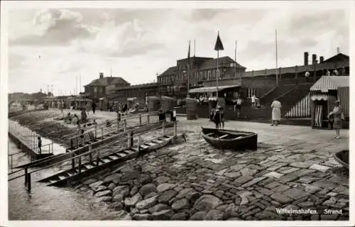 Ak Wilhelmshaven an der Nordsee, Strand, Teilansicht, Treppen, Boot