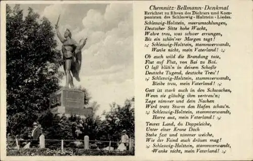 Ak Schleswig an der Schlei, Chemnitz-Bellmann-Denkmal, Schleswig-Holstein-Lied