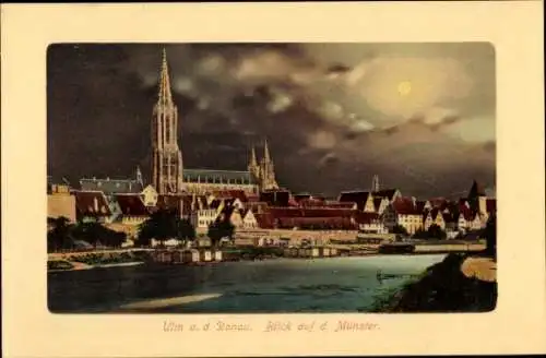 Ak Ulm an der Donau, Münster, Nacht, Vollmond