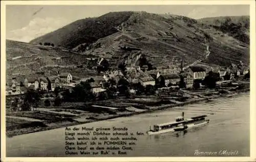 Ak Pommern an der Mosel, Teilansicht, Schiff, Spruch