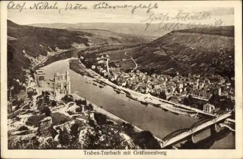 Ak Traben Trarbach an der Mosel, Panorama mit Gräfinnenburg