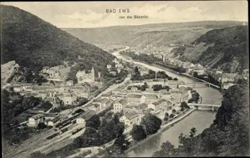 Ak Bad Ems an der Lahn, Blick von Bäderlei, Panorama