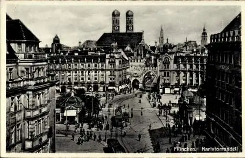 Ak München, Karlstorrondell, Straßenbahn