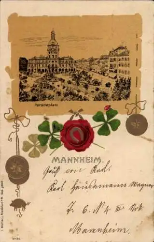 Litho Mannheim in Baden, Paradeplatz, Klee, Hufeisen