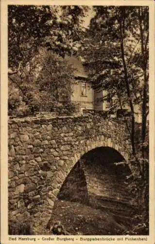 Ak Bad Harzburg am Harz, Großer Burgberg, Burggrabenbrücke, Finkenherd