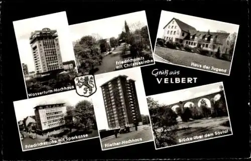 Ak Velbert im Rheinland, BKS Haus, Haus der Jugend, Viadukt im Sautal, Fliether Hochhaus, Kirche