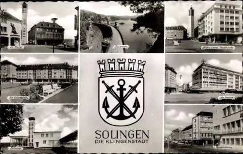 Ak Solingen in Nordrhein Westfalen, Wappen, Klingenstadt, Hauptstraße, Talsperre, Bahnhof