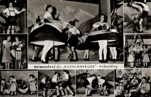 Ak Ruhpolding in Oberbayern, Heimatabend der Rauschberger, Trachten, Männer, Frauen, Kinder