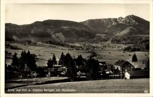 Ak Bergen im Chiemgau in Oberbayern, Hochfelln, Bahnhof, Panorama