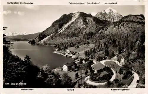 Ak Urfeld Kochel am See in Oberbayern, Am Walchensee, Kesselbergstraße