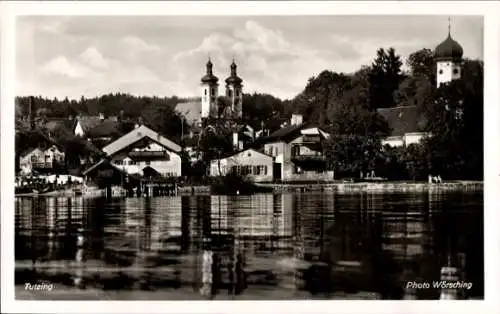 Ak Tutzing in Oberbayern, Wasserblick, Kirche, Ort