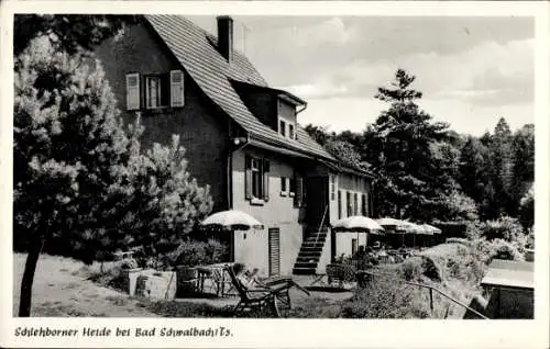 Ak Bad Schwalbach im Rheingau Taunus Kreis, Blick auf Gasthaus Schlehborner Heide, Gartenbereich