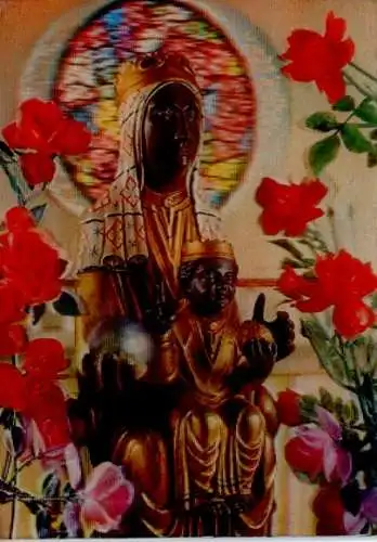 3-D Ak Schwarze Madonna, Unsere Liebe Frau von Montserrat