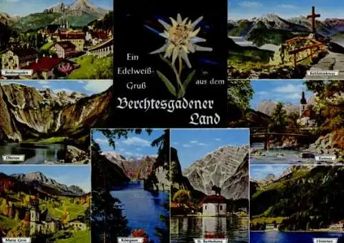 Material Ak Berchtesgaden in Oberbayern, Edelweiß, Obersee, Maria Gern, Königssee, Hintersee