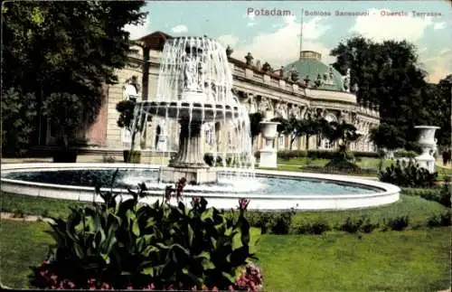 Ak Potsdam, Schloss Sanssouci, oberste Terrasse, Brunnen