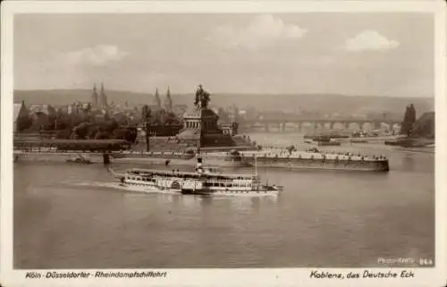 Ak Koblenz am Rhein, das Deutsche Eck, Dampfschiff